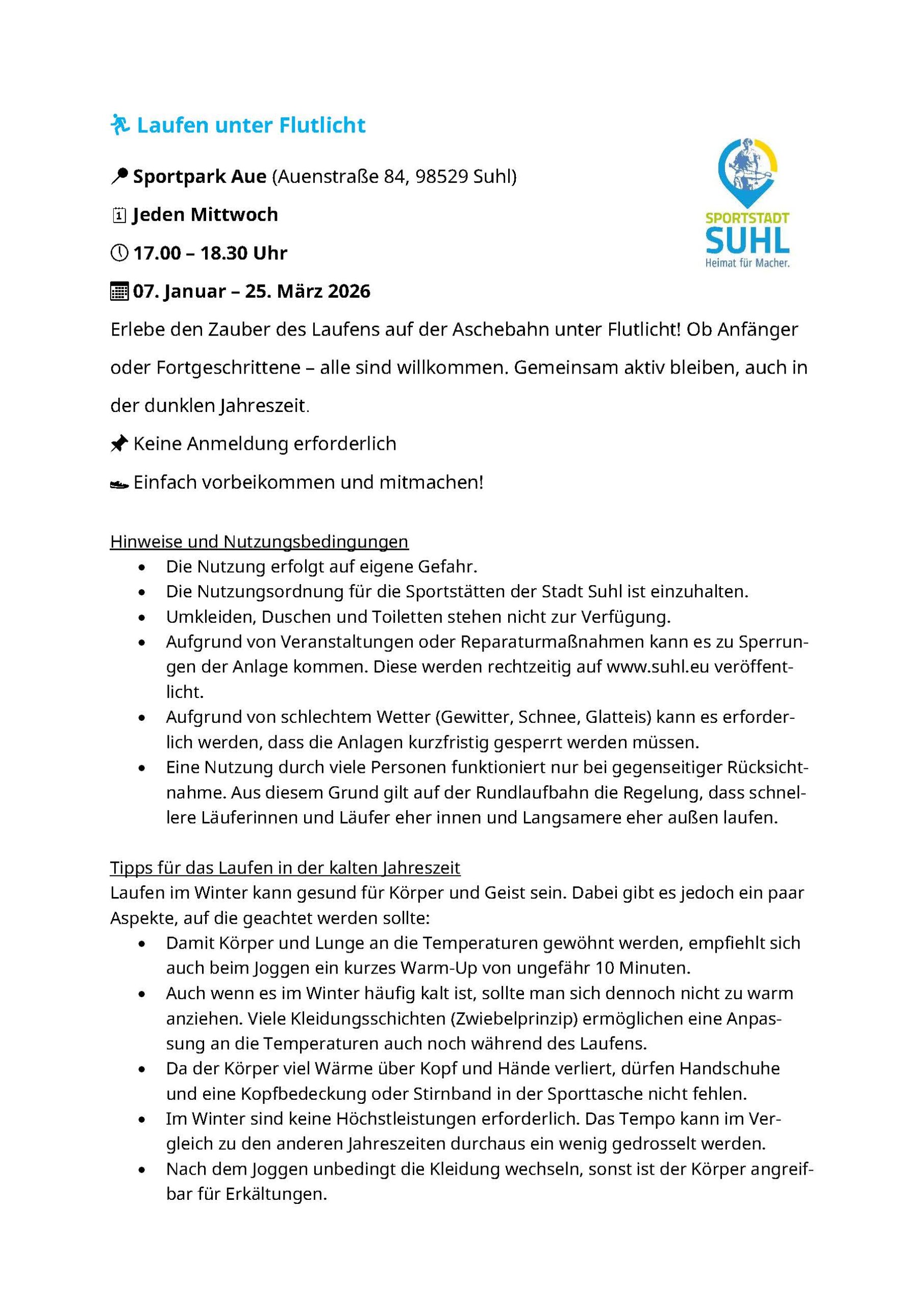 Laufen unter Flutlicht im Sportpark Aue feiert Premiere!